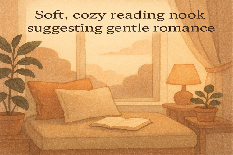 Soft, cozy reading nook suggesting gentle romance